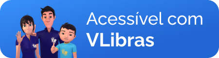 Conteúdo acessível em Libras usando o VLibras Widget com opções dos Avatares Ícaro, Hosana ou Guga.