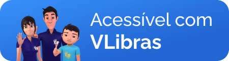 Conteúdo acessível em Libras usando o VLibras Widget com opções dos Avatares Ícaro, Hosana ou Guga.